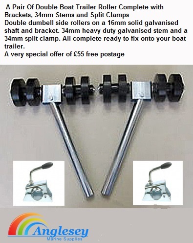 Boat trailer double side rollers with clamps per pair