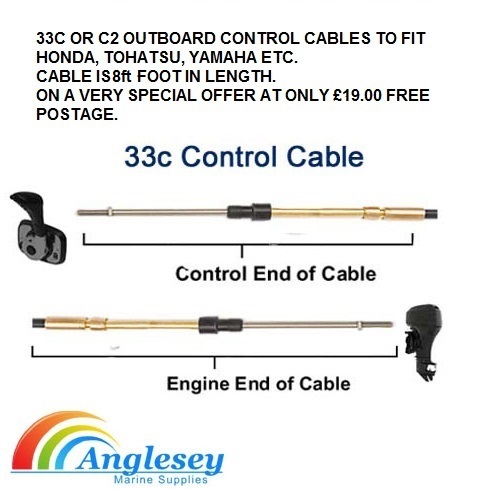 33C C2 OUTBOARD CONTROL CABLE YAMAHA, TOHATSU, HONDA 8FT LENGTH
