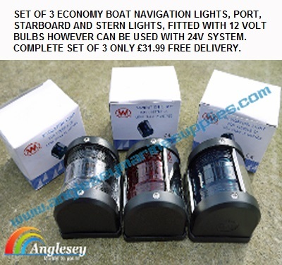 Boat navigation lights set of 3 port, starboard, stern