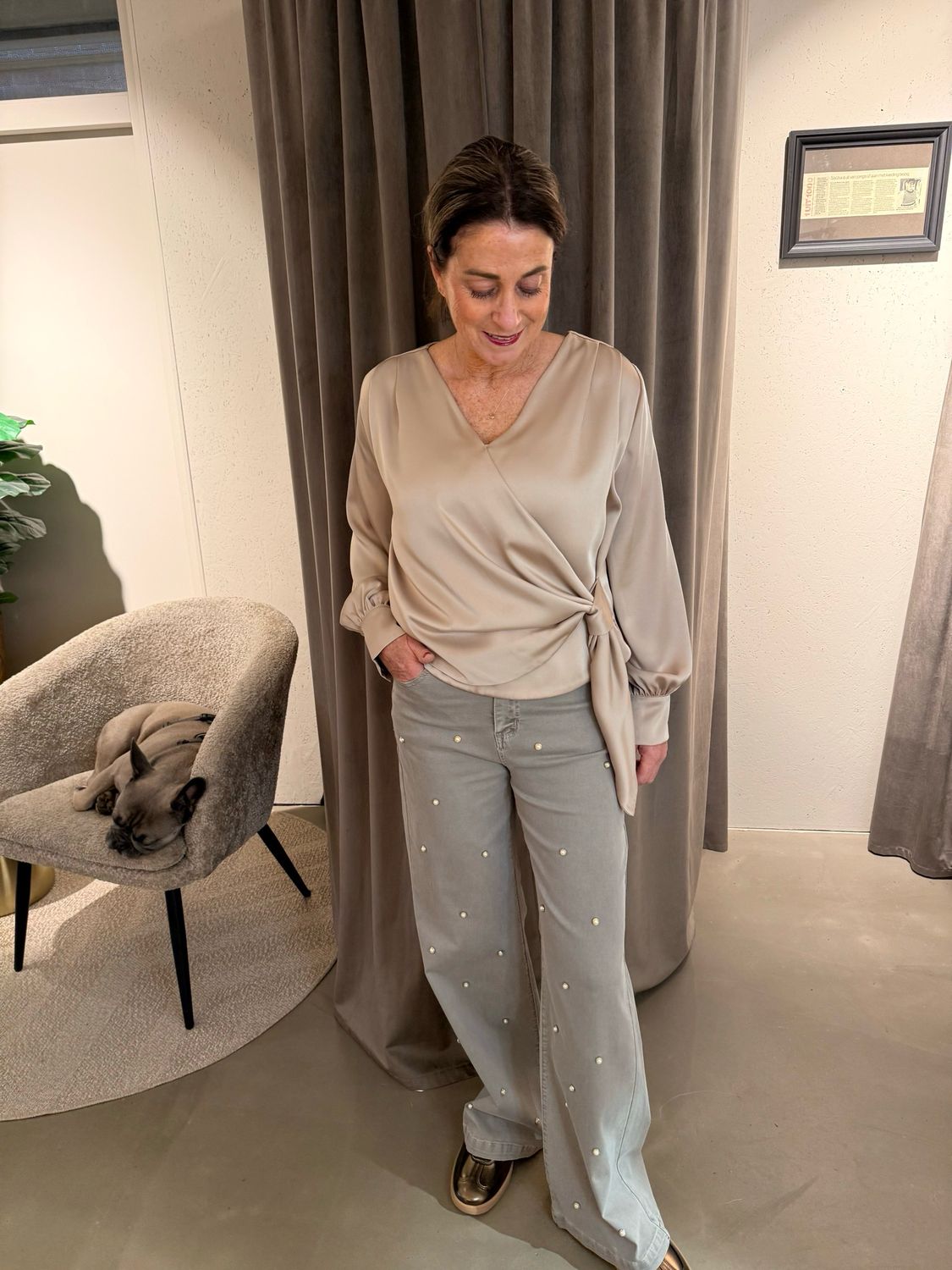 Esther overslag blouse beige