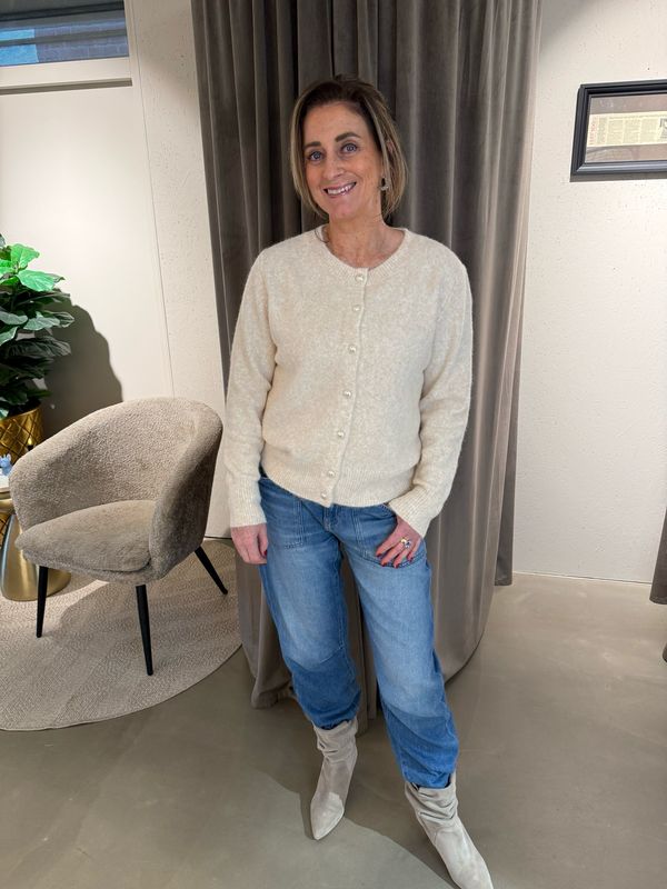 Mell vest met parelknoopjes beige