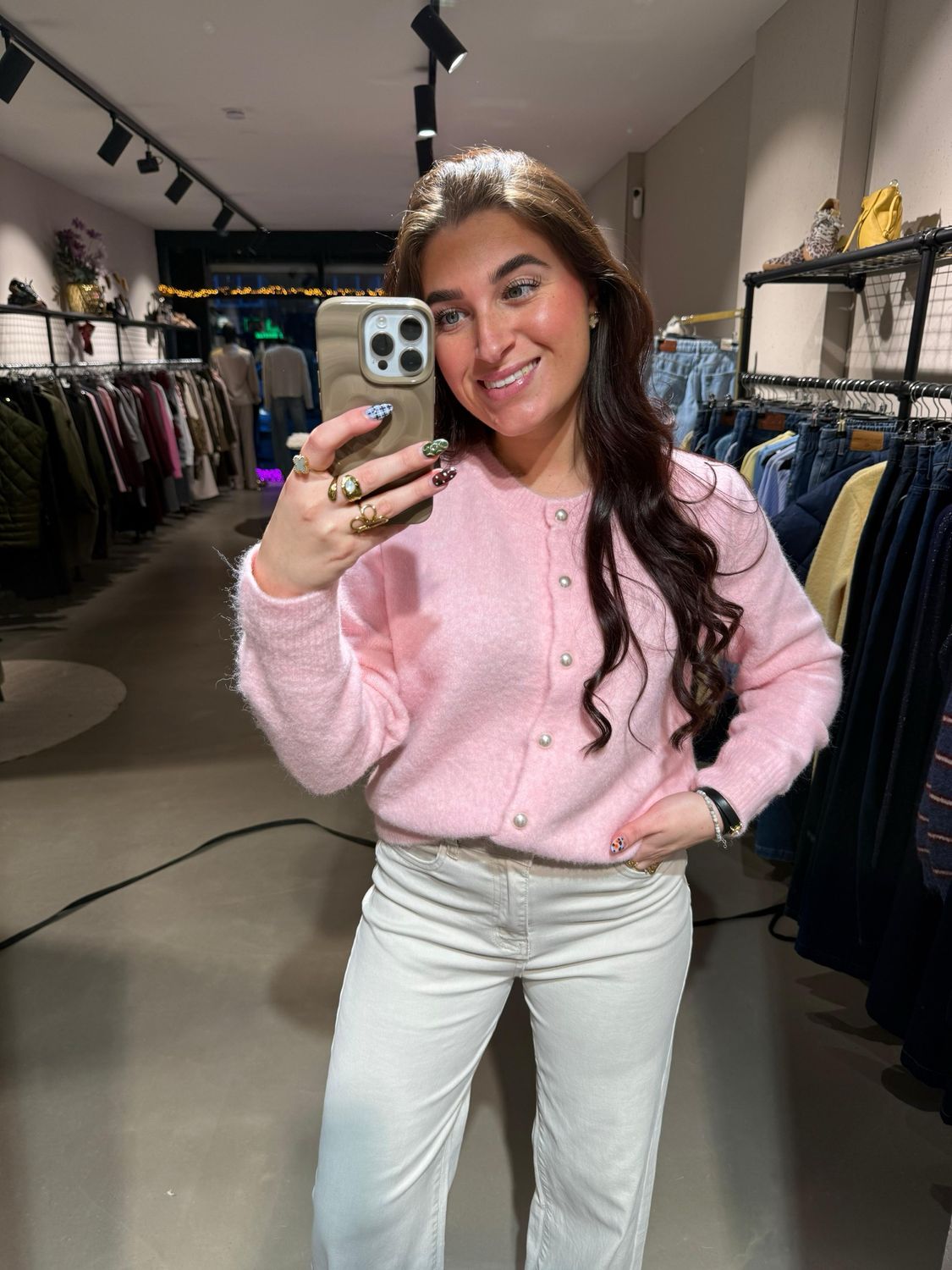 Mell vest met parelknoopjes pink