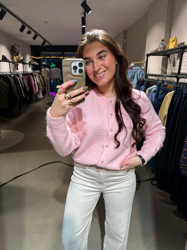 Mell vest met parelknoopjes pink