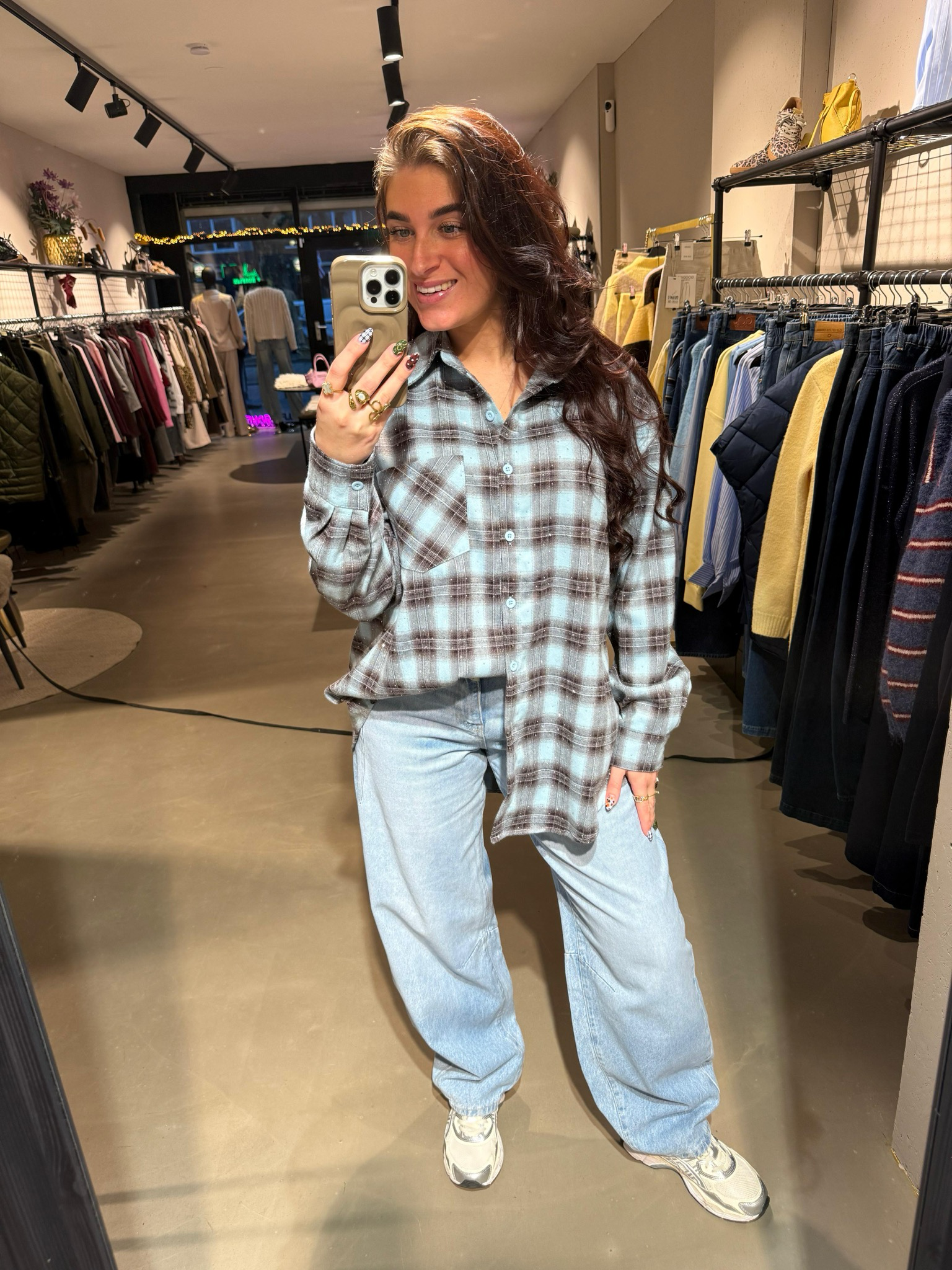 Beth blouse brown/blue met strassteentjes