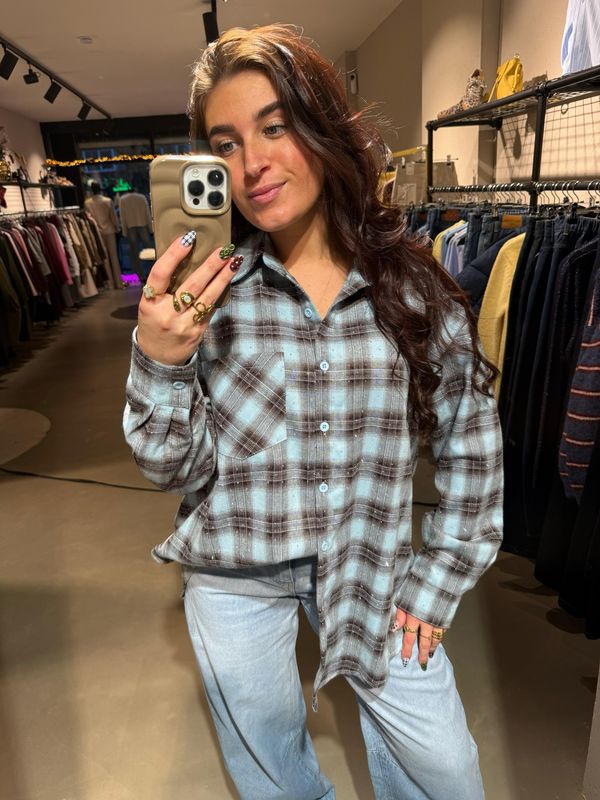 Beth blouse brown/blue met strassteentjes