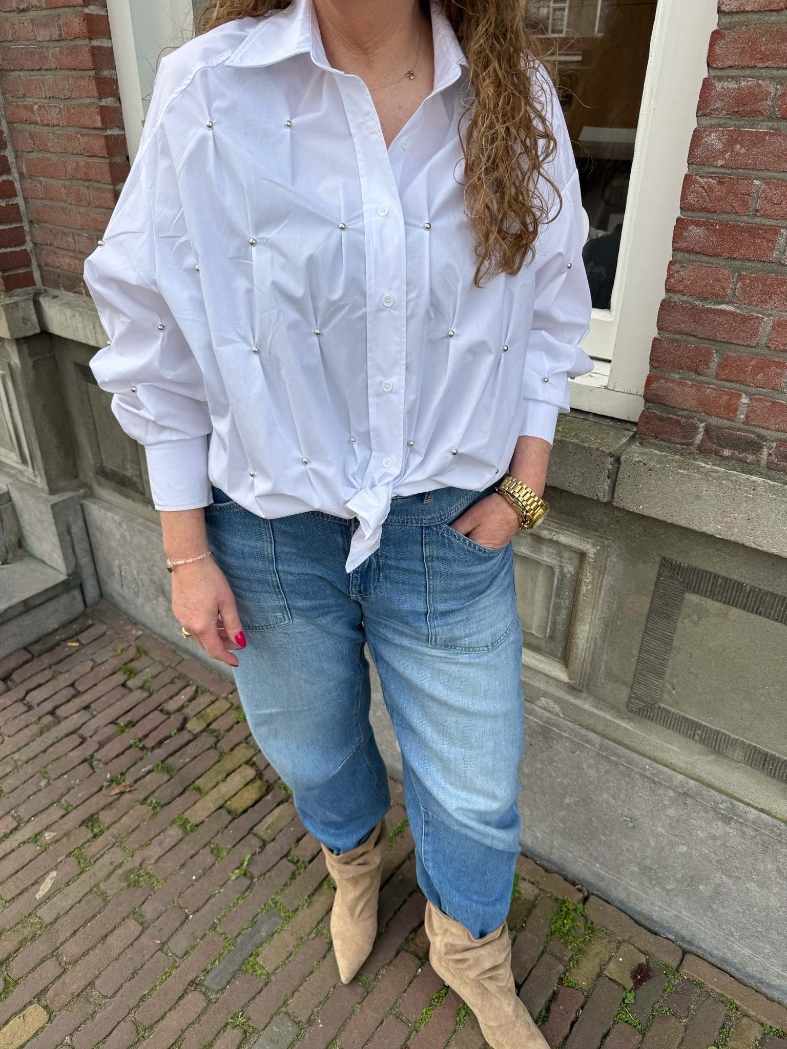 Fleur oversized witte blouse met studs