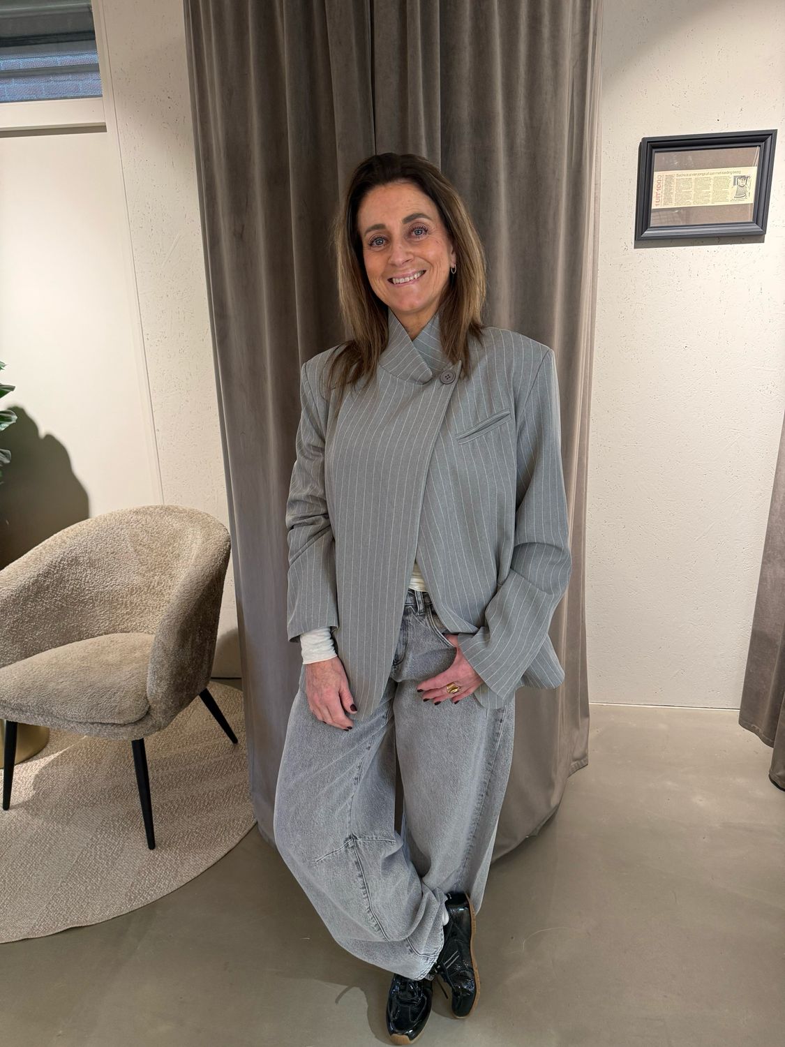 Millie blazer krijtstreep grijs wit