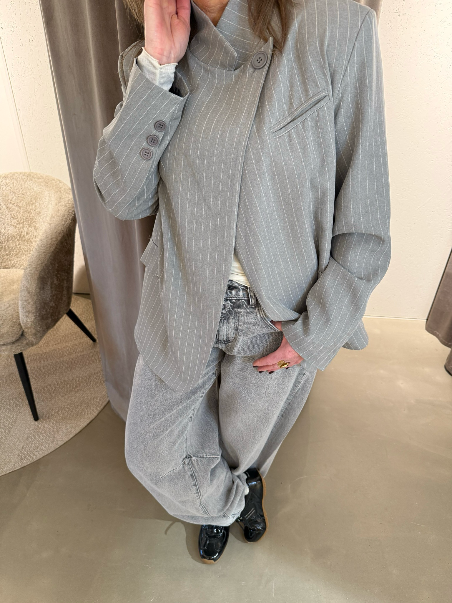 Millie blazer krijtstreep grijs wit