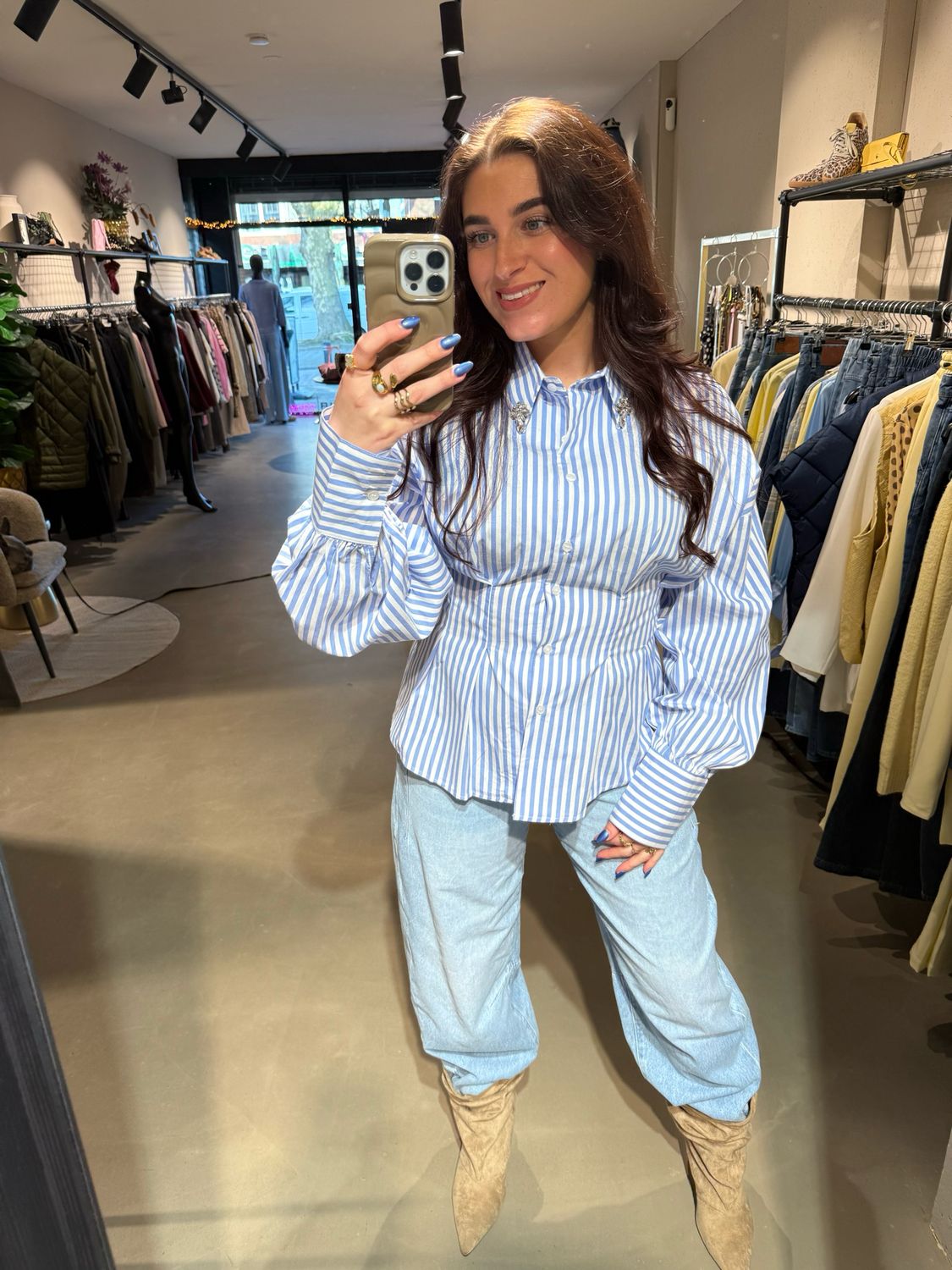 Feline blouse wit/blauw gestreept