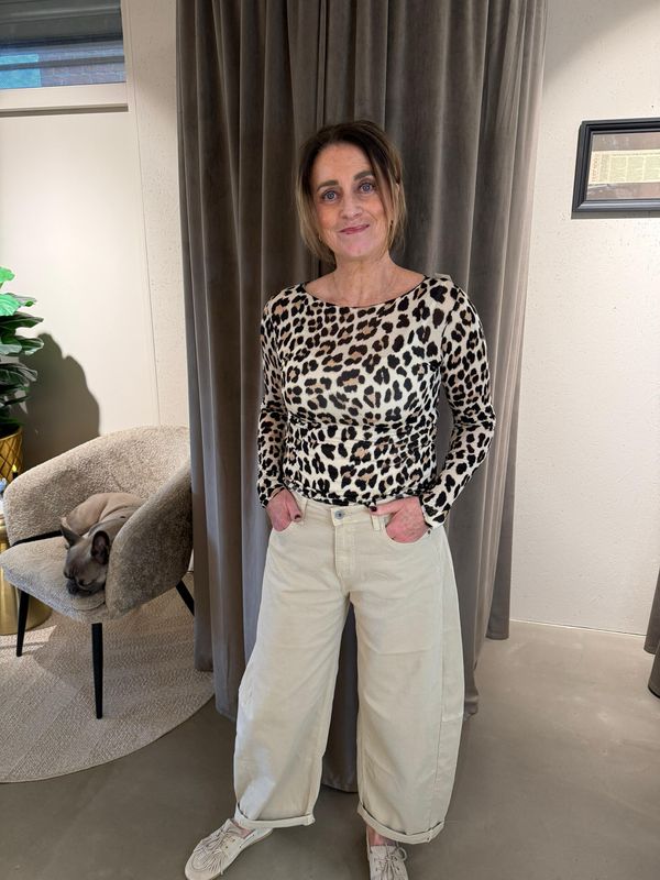 Jolie longsleeve panter zwart bruin beige