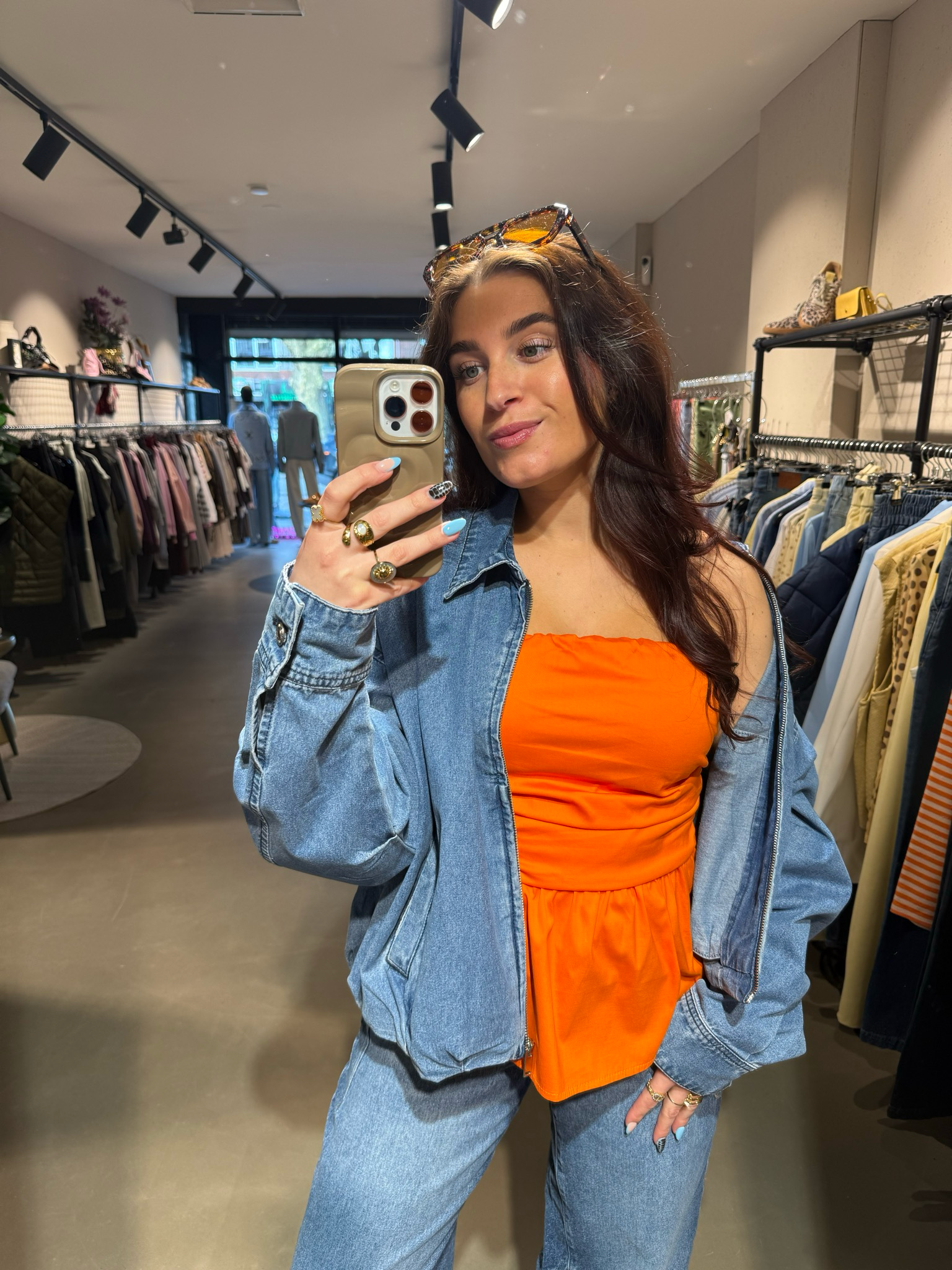 Lena strepless top oranje