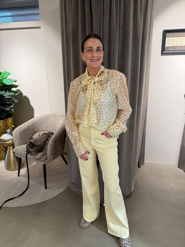 Yuna polka dot blouse met strik in butter yellow & brown