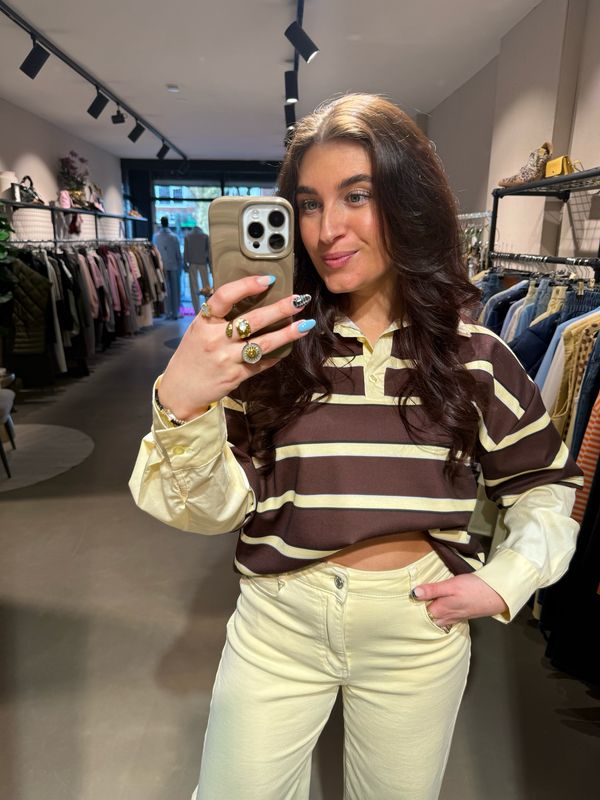 Emily longsleeve polo butter yellow & brown