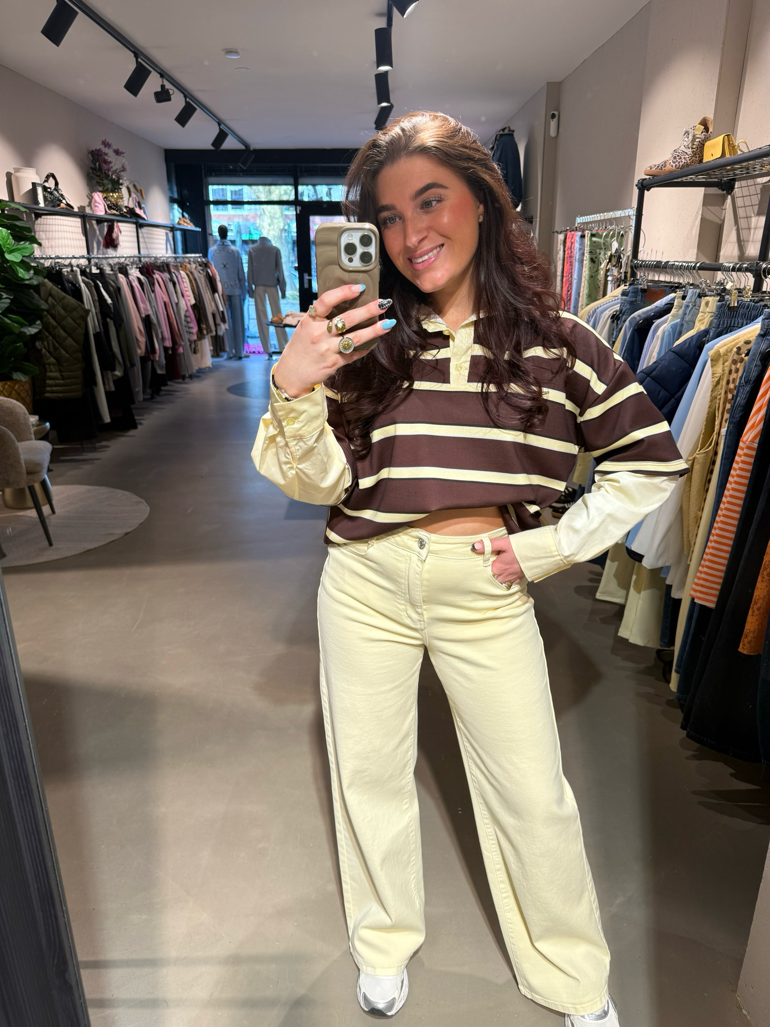 Emily longsleeve polo butter yellow & brown