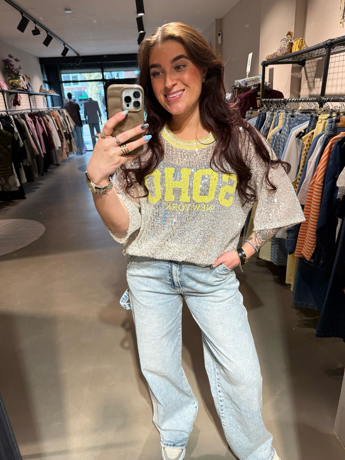 Elena pailletten top silver & butteryellow