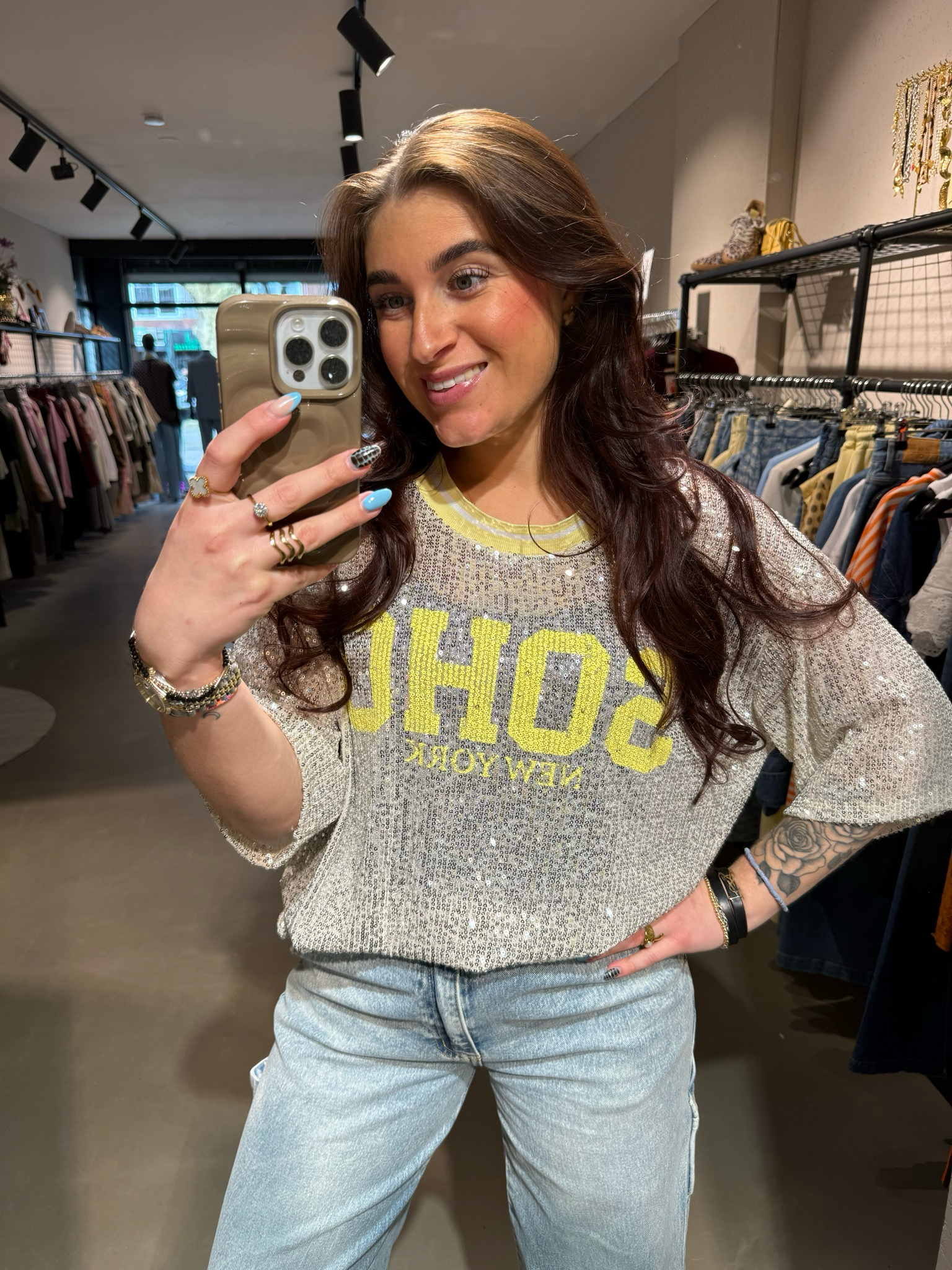 Elena pailletten top silver & butteryellow