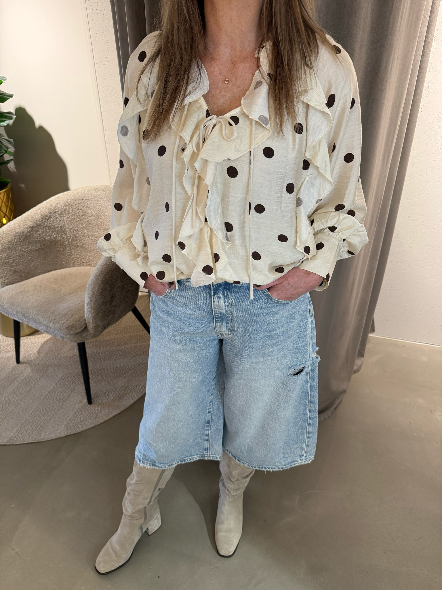 Romee ruffle blouse butter yellow braun