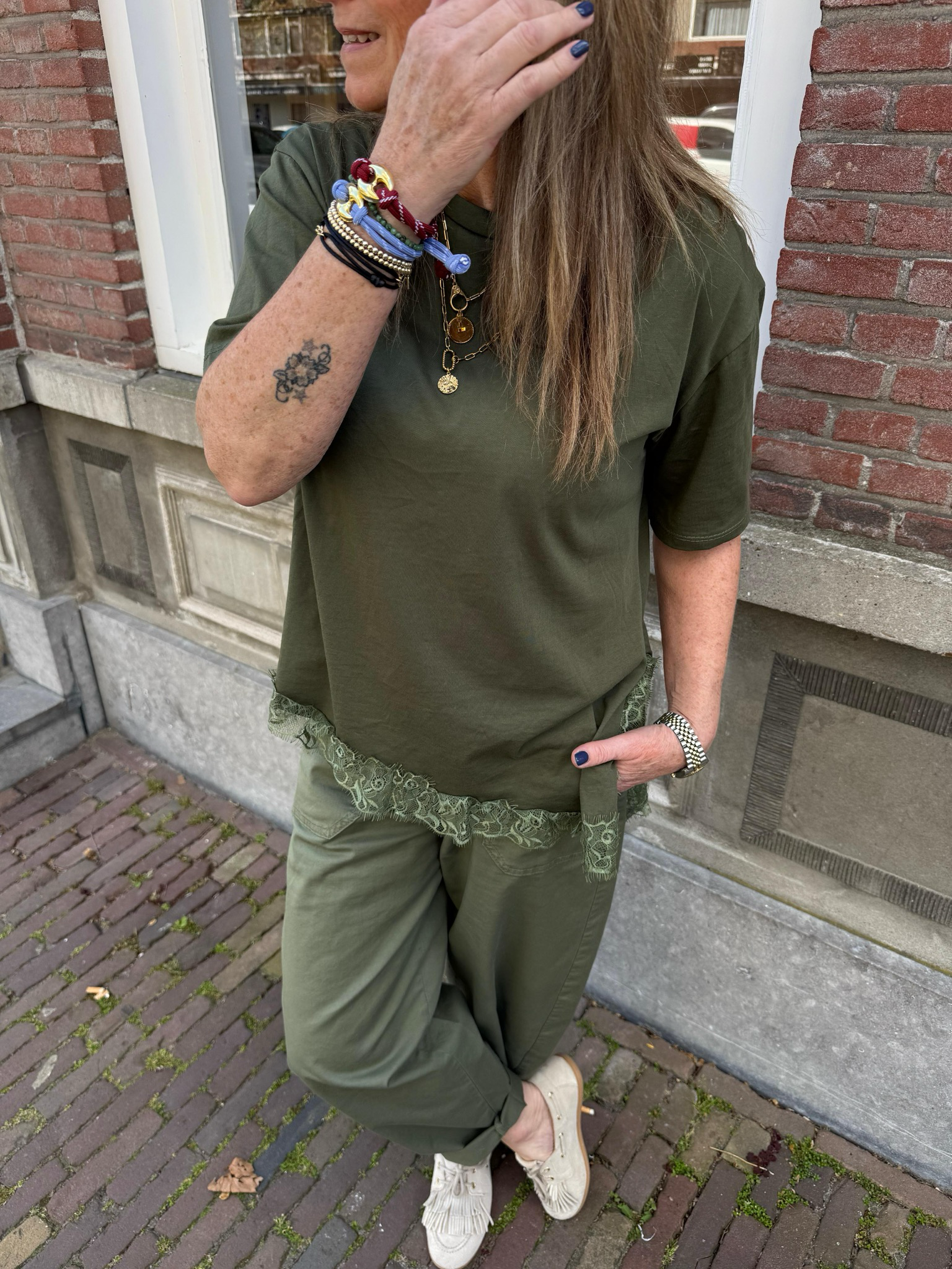 Nola lace t-shirt army green