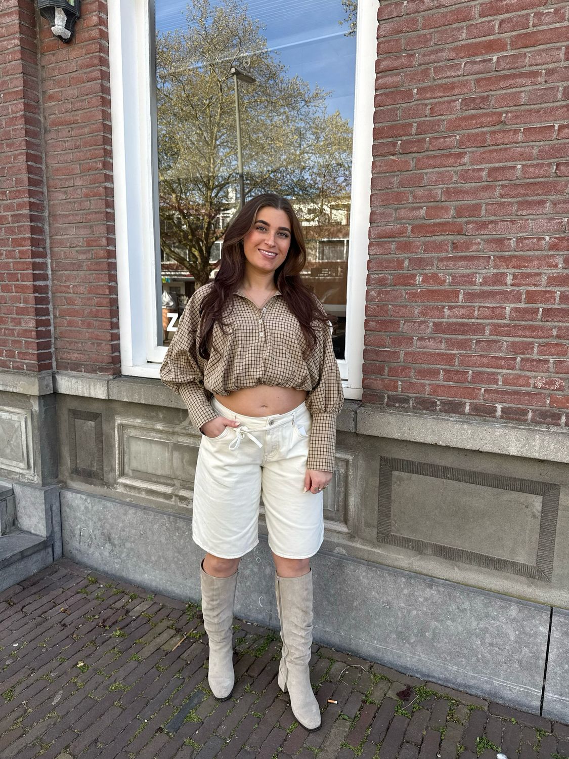 Linde cropped blouse beige/brown