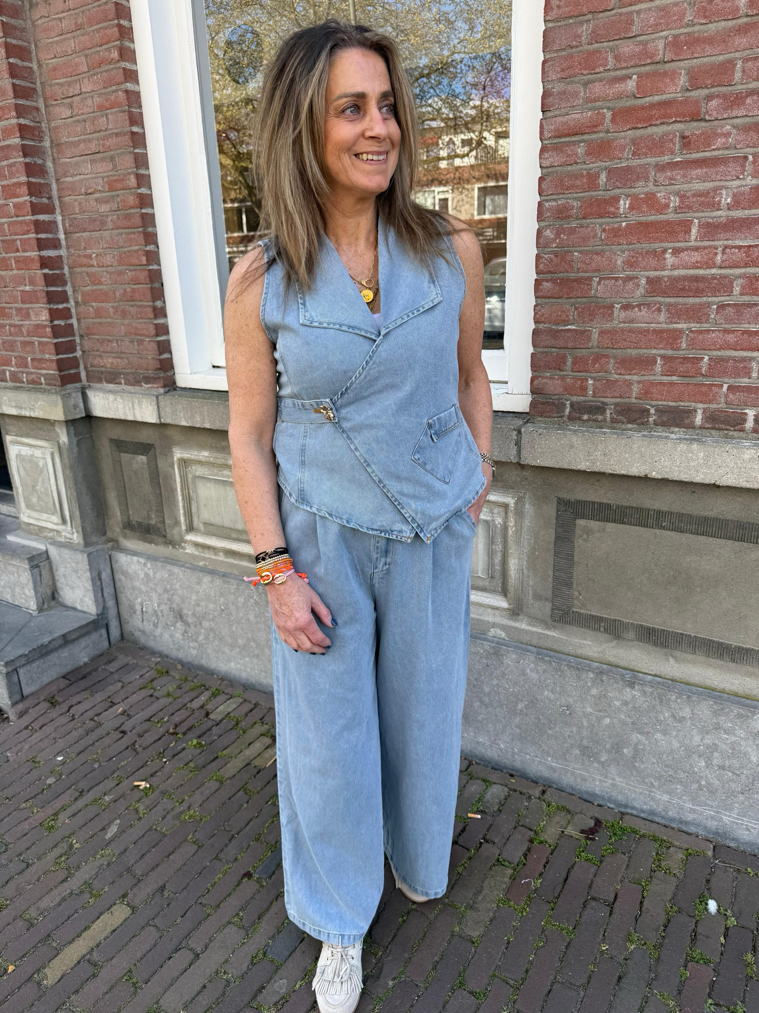 YARA jeans co-ord set gilet en wide jeans