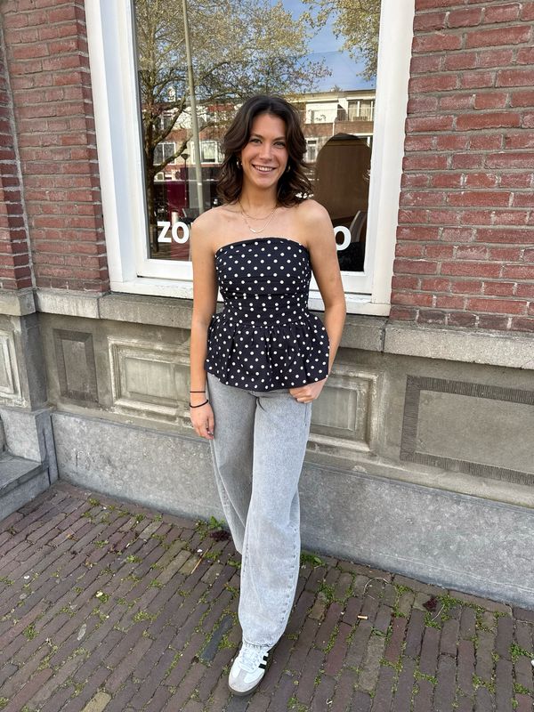 Lena strepless top black & white dots