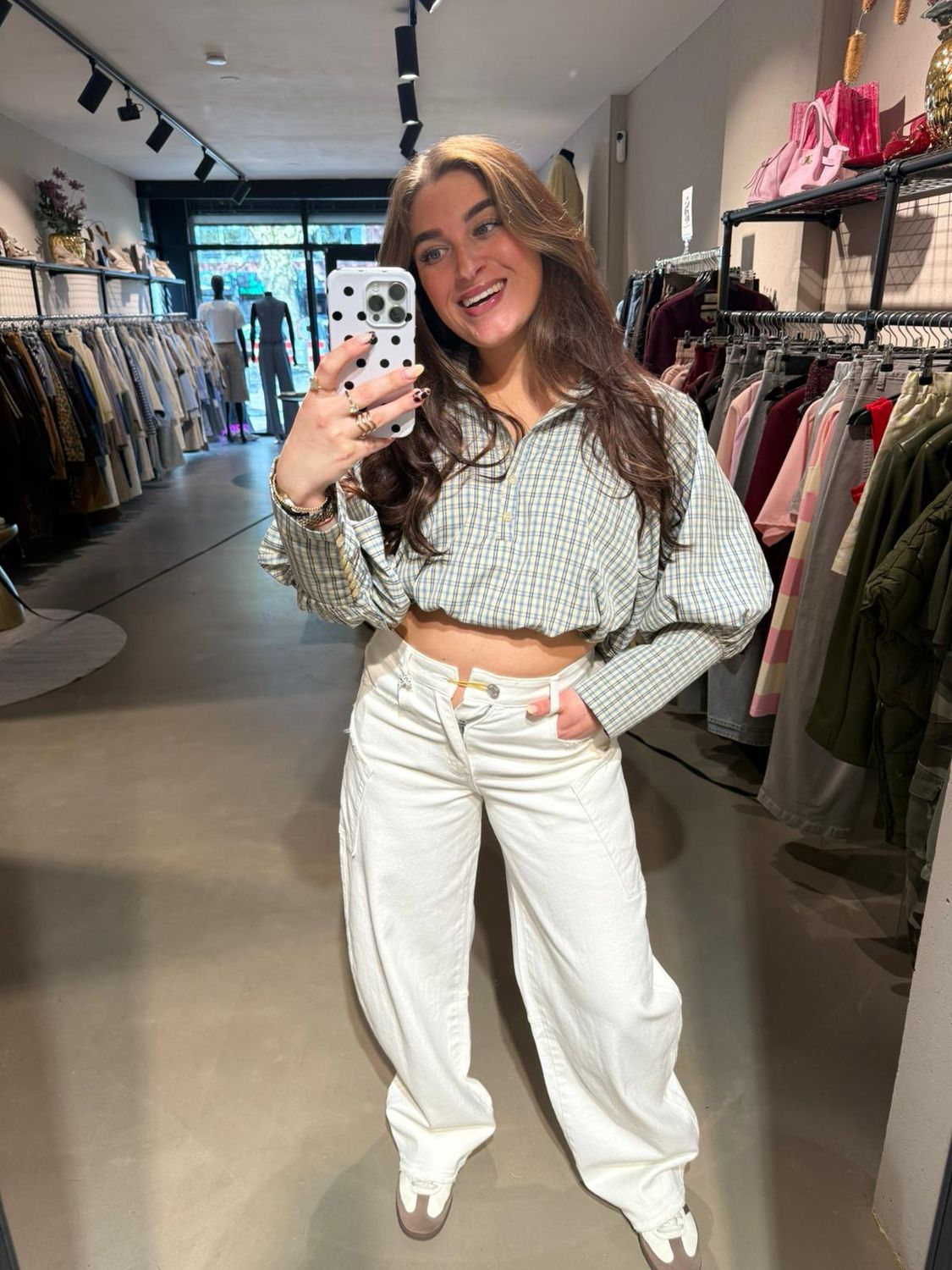 Linde cropped blouse blue/beige