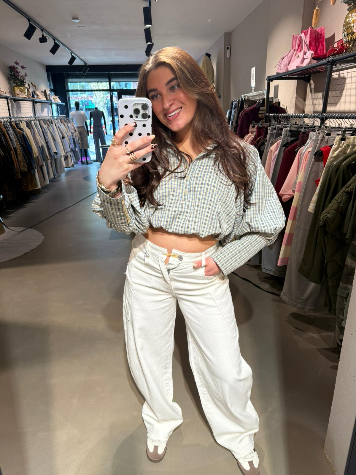 Linde cropped blouse blue/beige