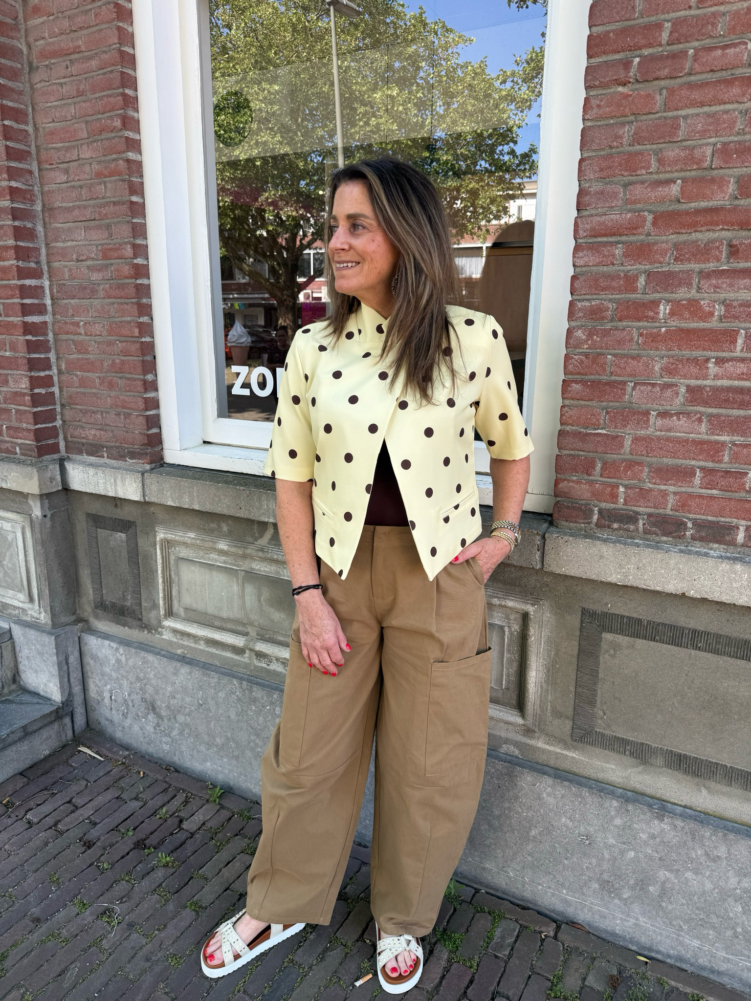 AMBIKA Puca polka dot blazer geel / bruin