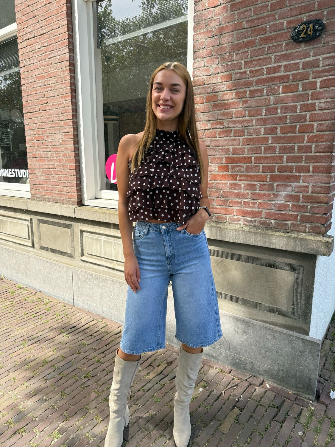 Amber A-lijn blouse polka dot bruin