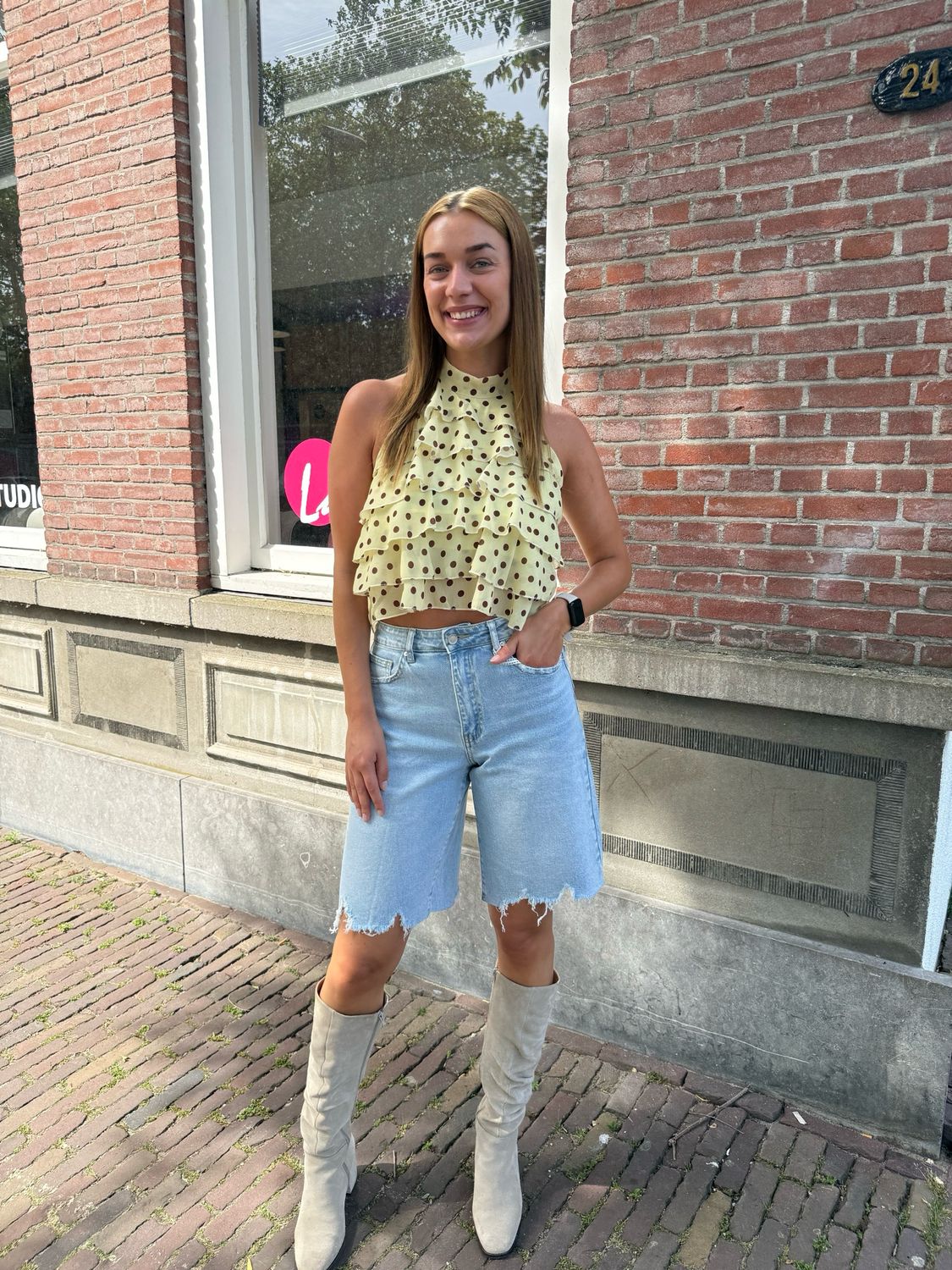 Amber A-lijn blouse polka dot geel
