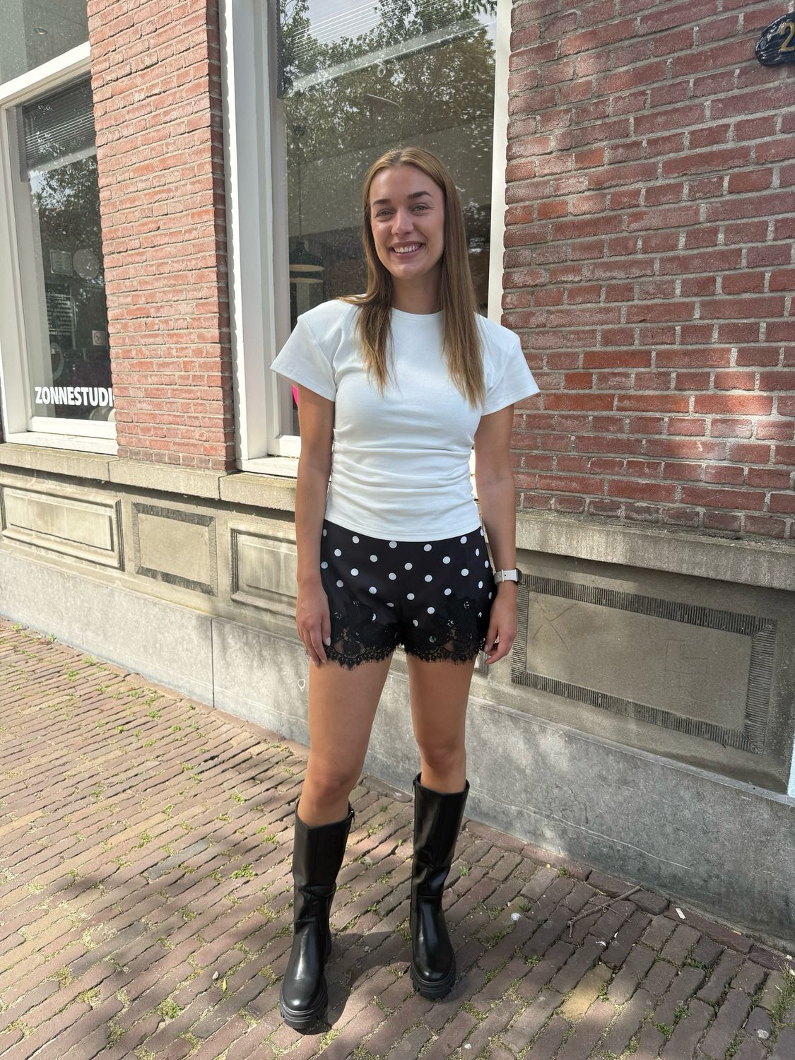 Kylie polka dot & lace short zwart/wit