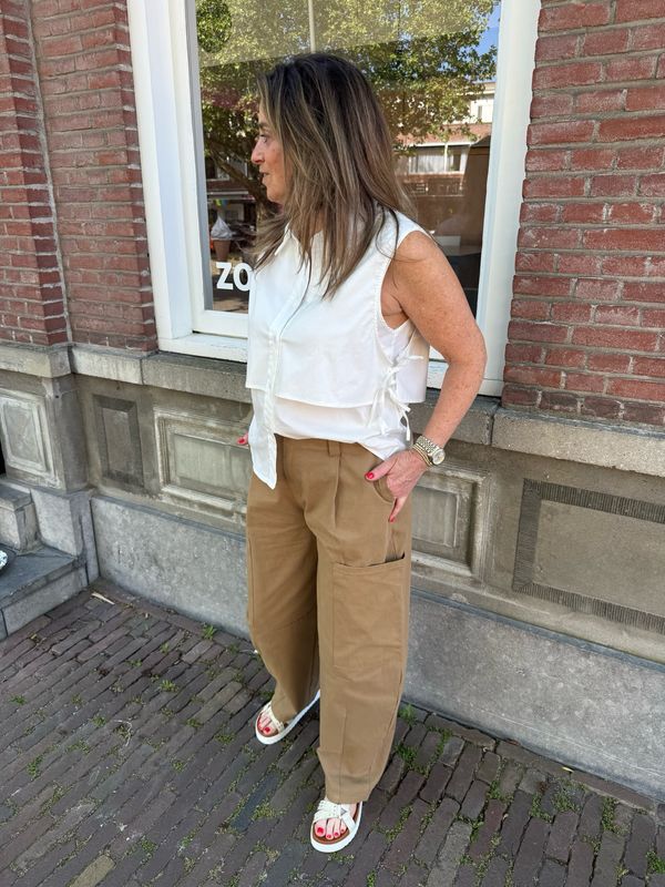Evelyn wide leg pants kaki/cognac