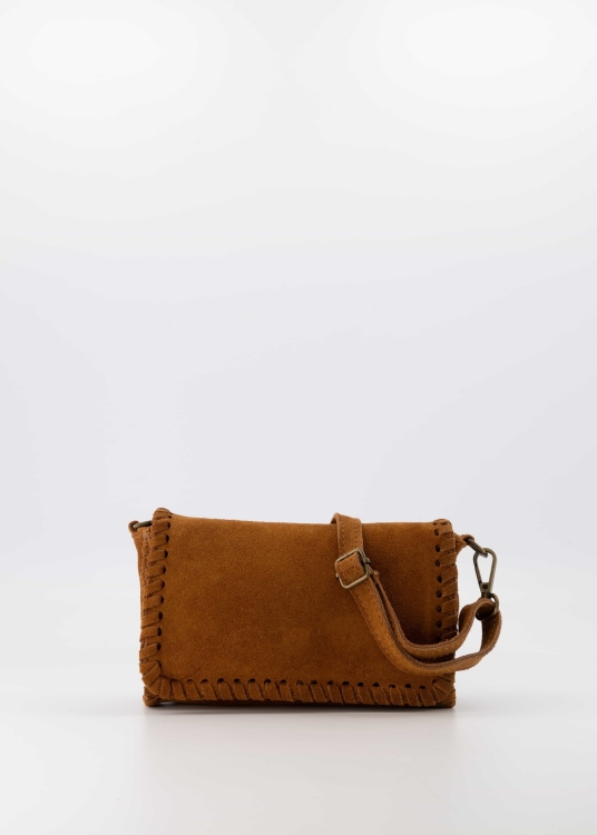 Romee suede leren cognac crossbody tas