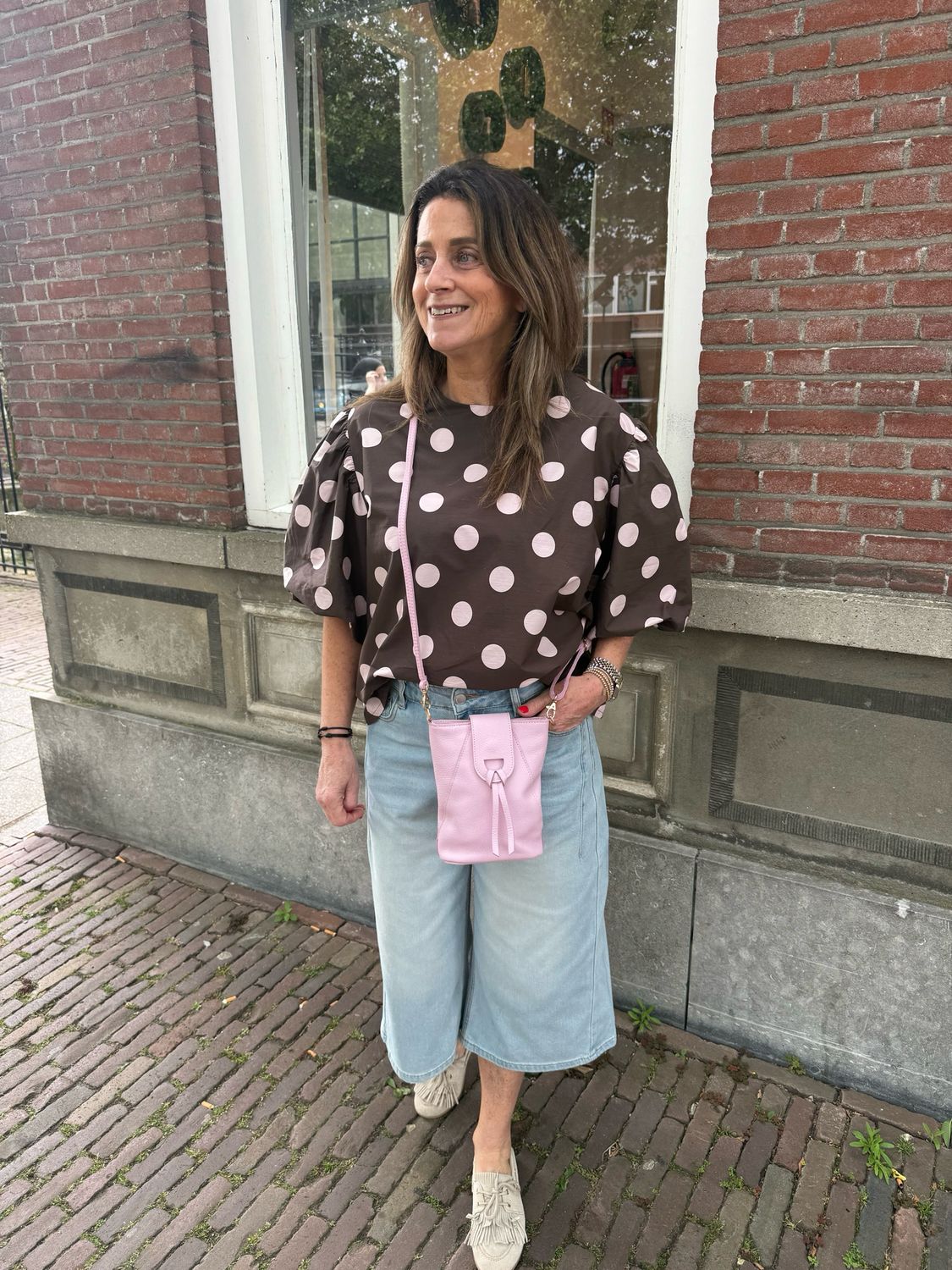 Dani polka dot blouse bruin / roze