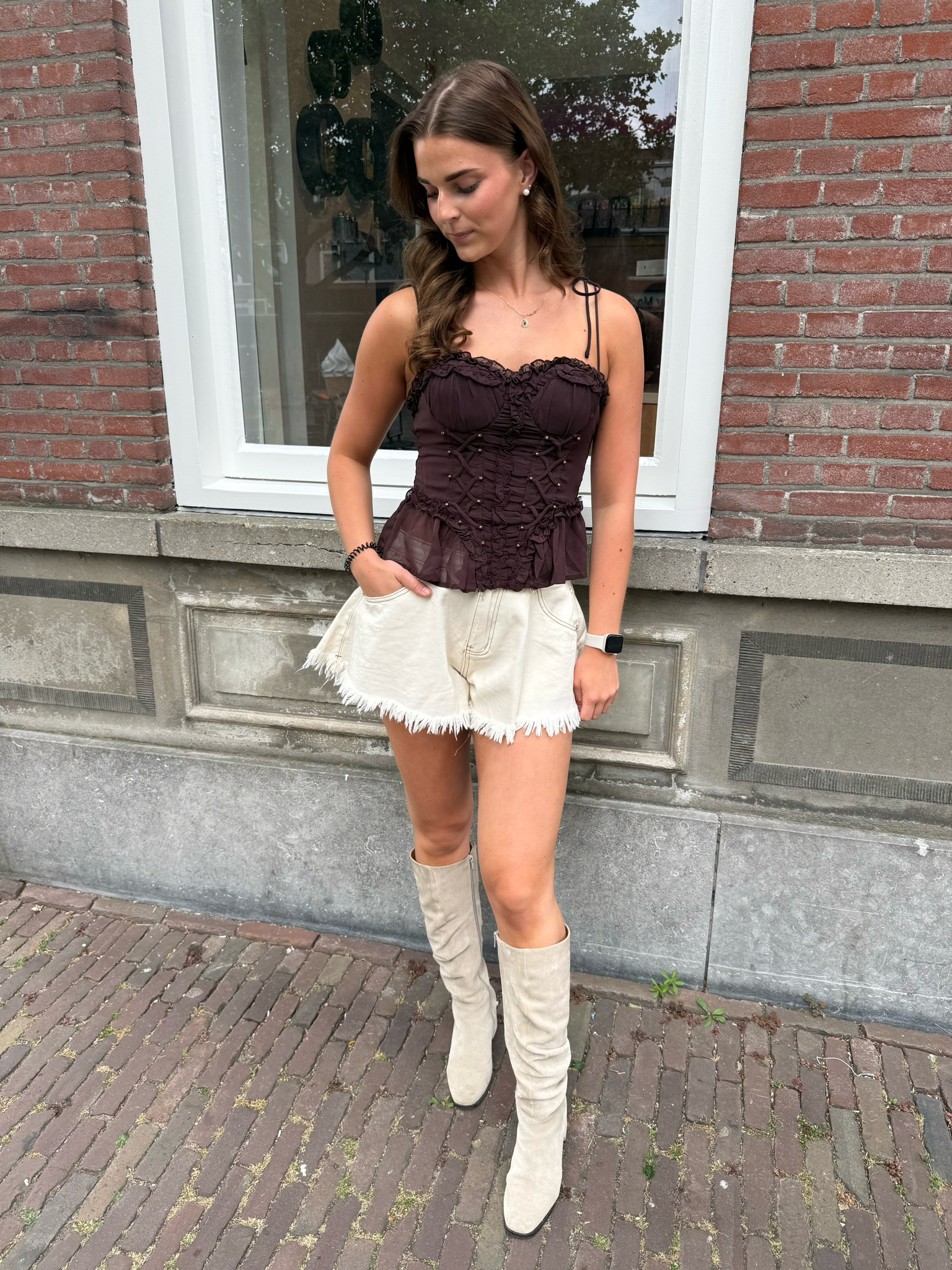 Fietje denim short off white