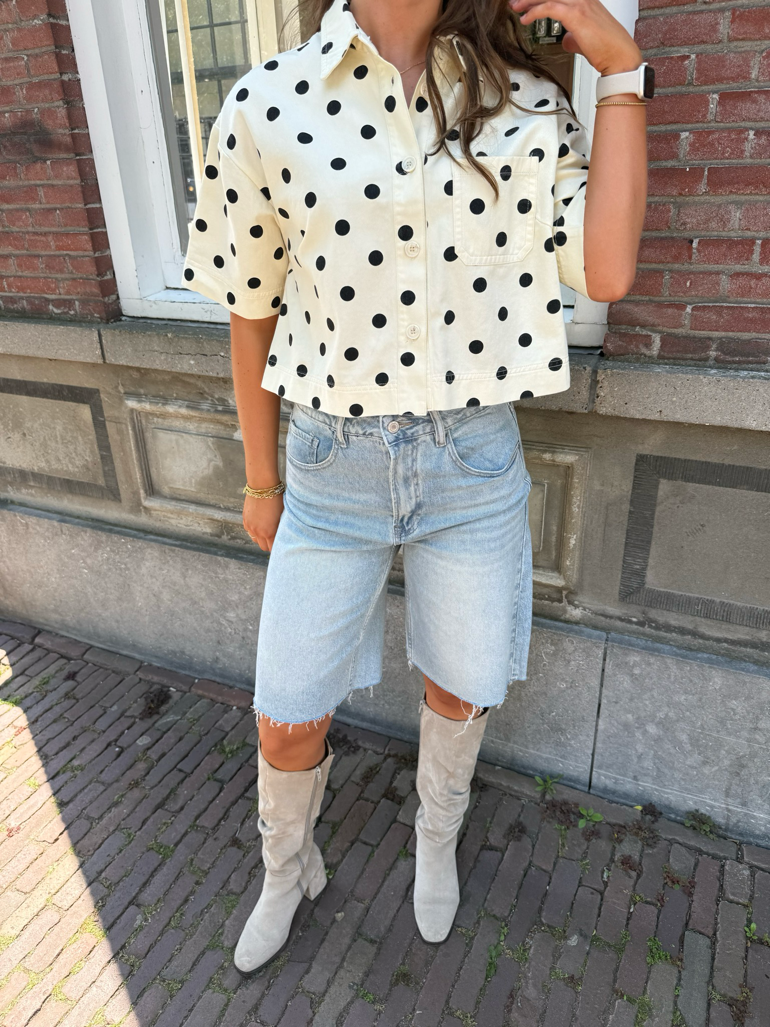 Birtha  polka dot jeans jacket off-white & black