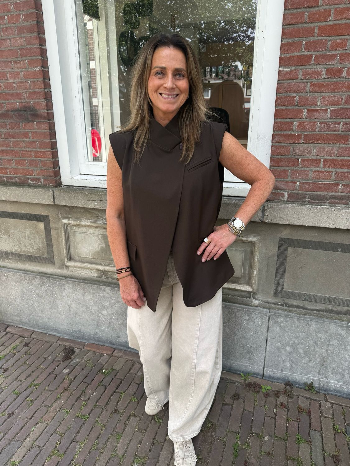 Millie mouwloze blazer brown