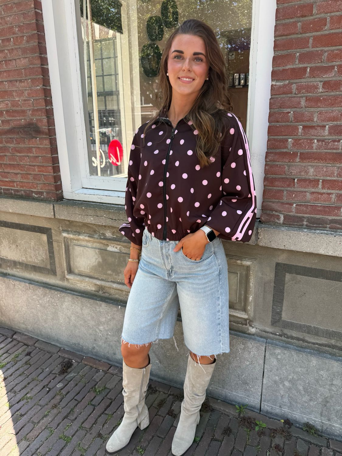 Liva polka dot jacket bordeaux & roze