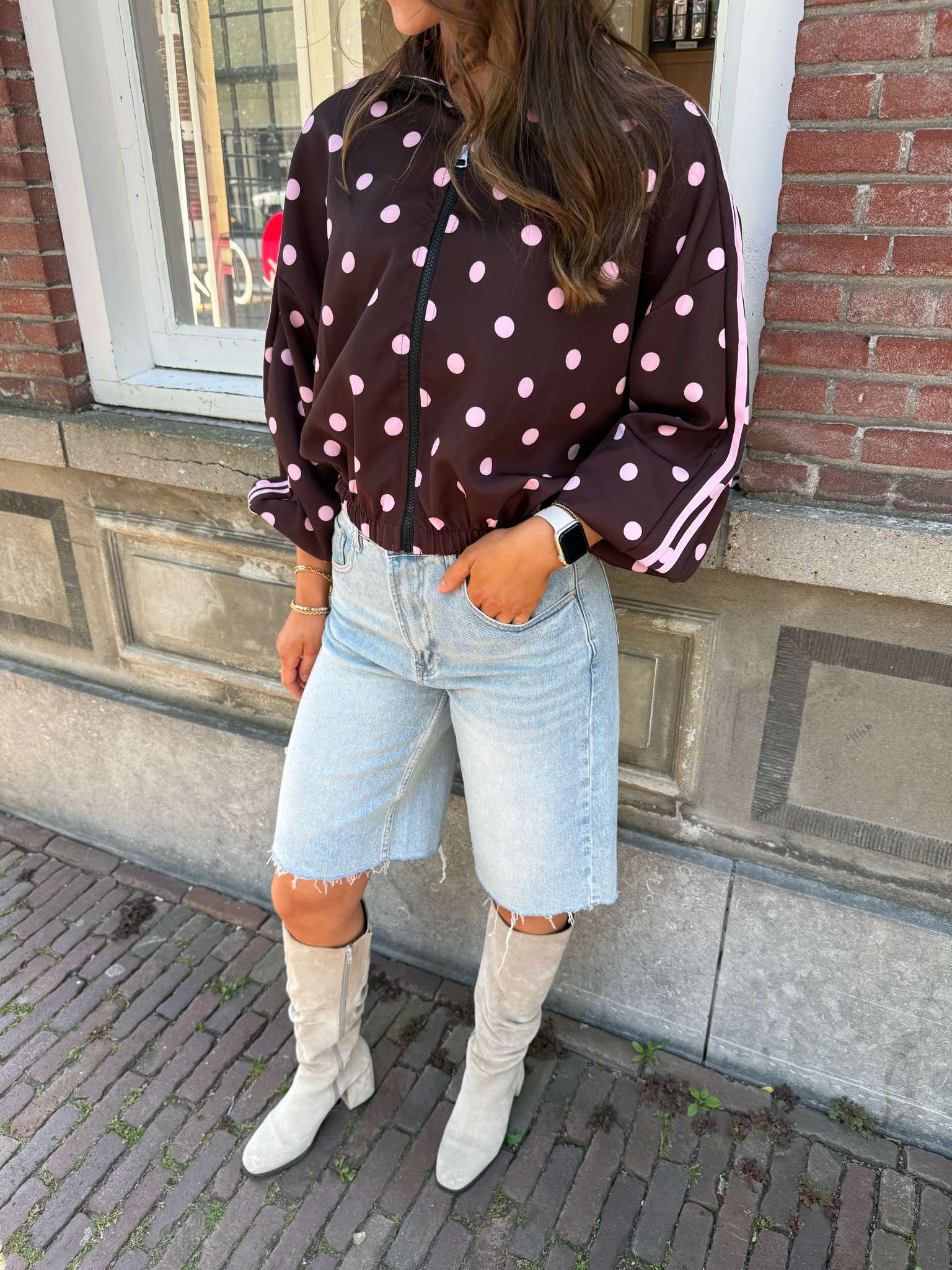 Liva polka dot jacket bordeaux & roze