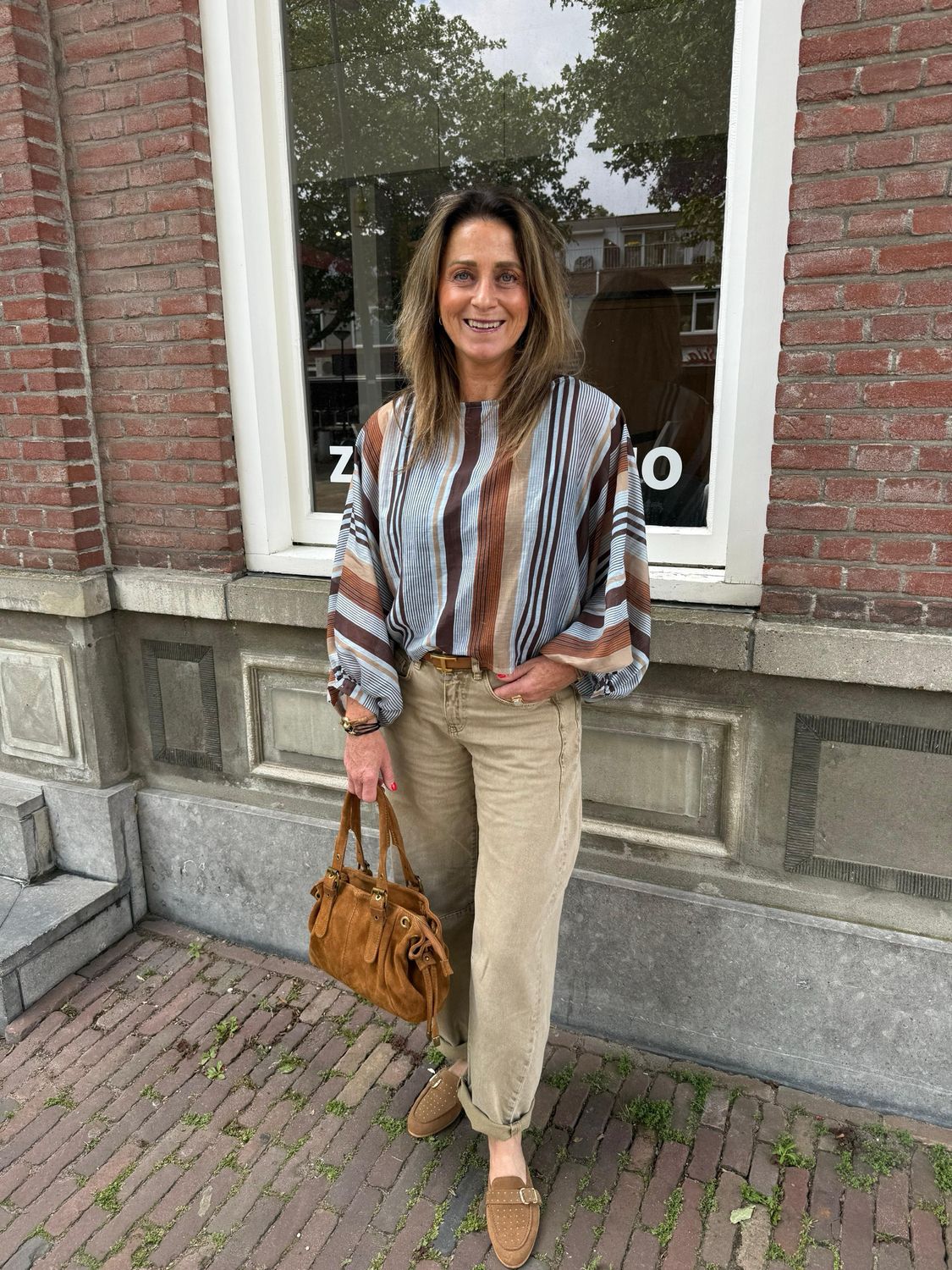 Dolores blouse blue/camel/brown Dolores blouse blue/camel/brown