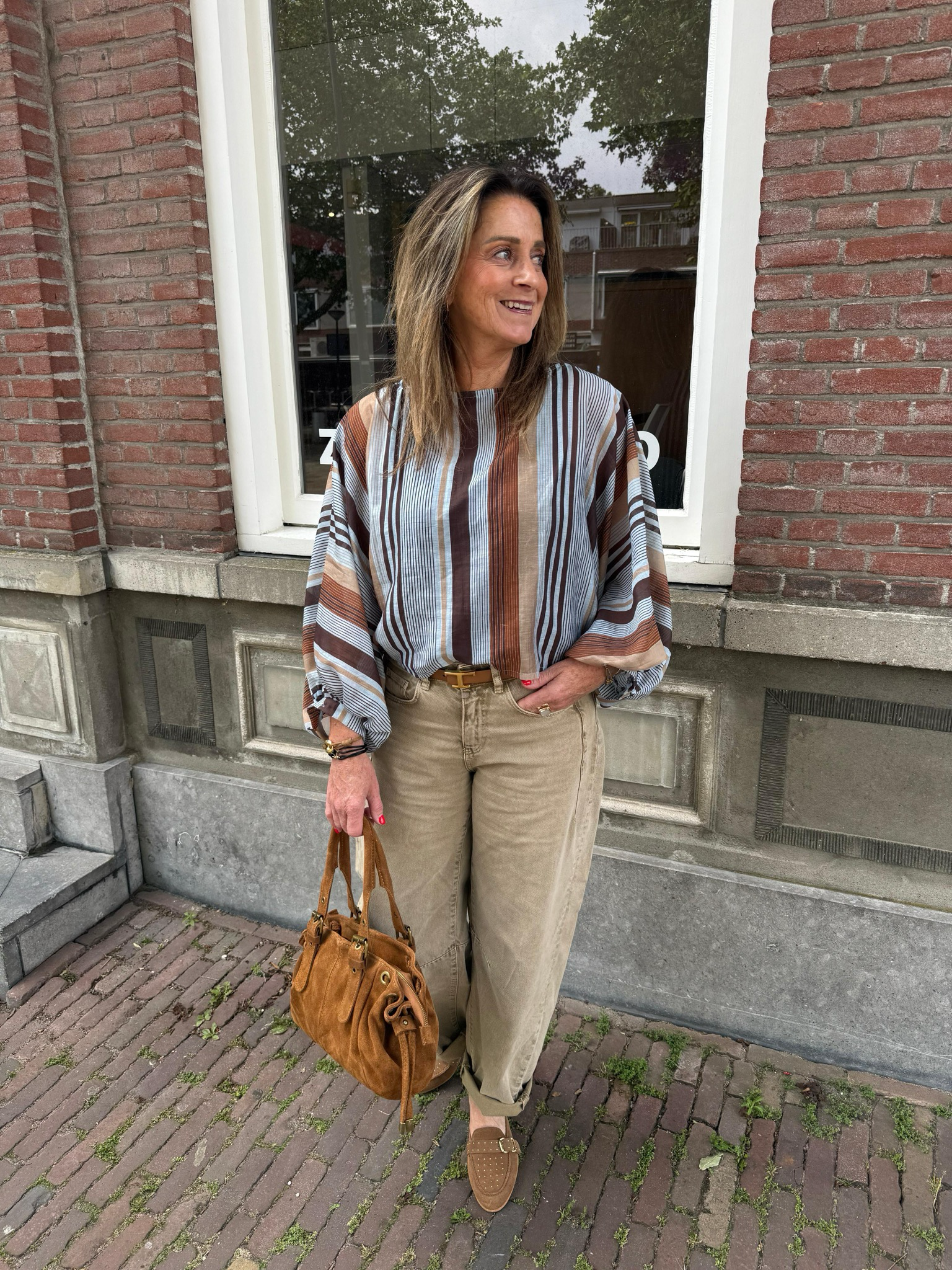 Dolores blouse blue/camel/brown