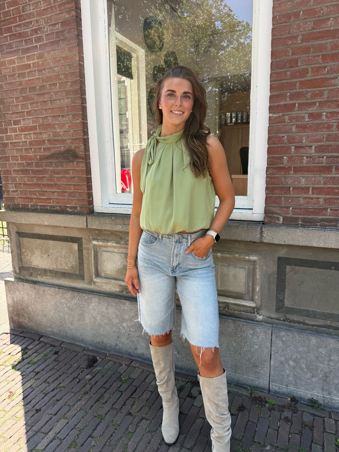 Livia  A-lijn blouse pistache green