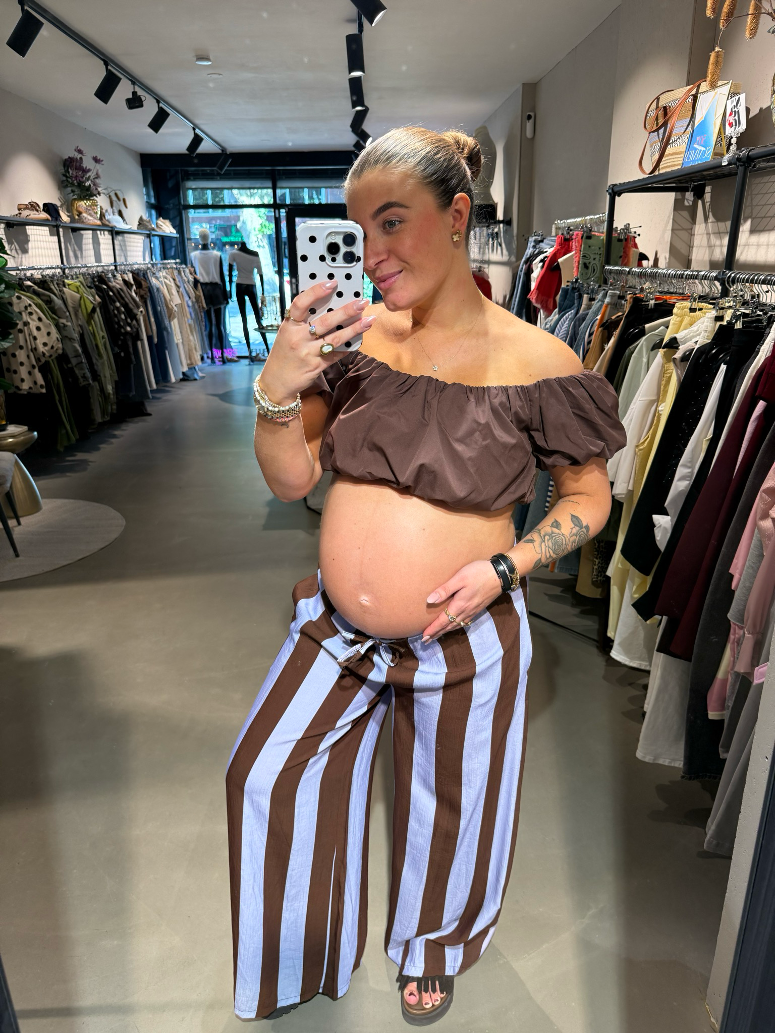 Hannah cropped strapless blouse brown