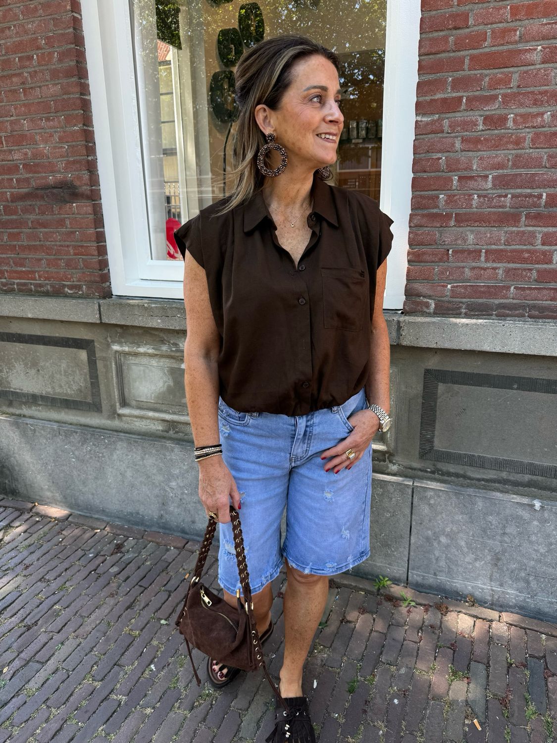 Almira linnen balloon blouse bruin Almira linnen balloon blouse bruin