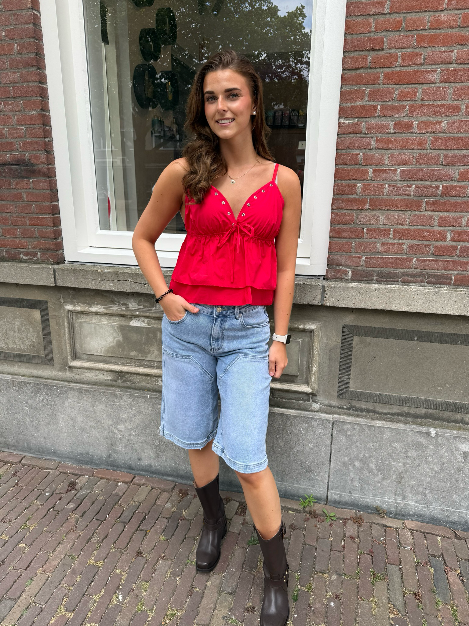 Brooklyn haltertop met studs rood