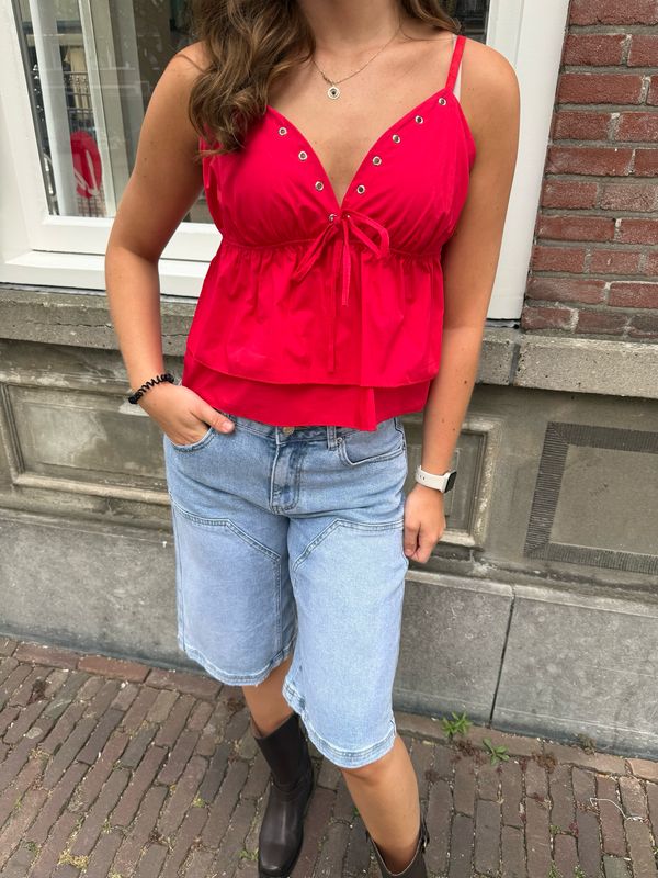 Brooklyn haltertop met studs rood