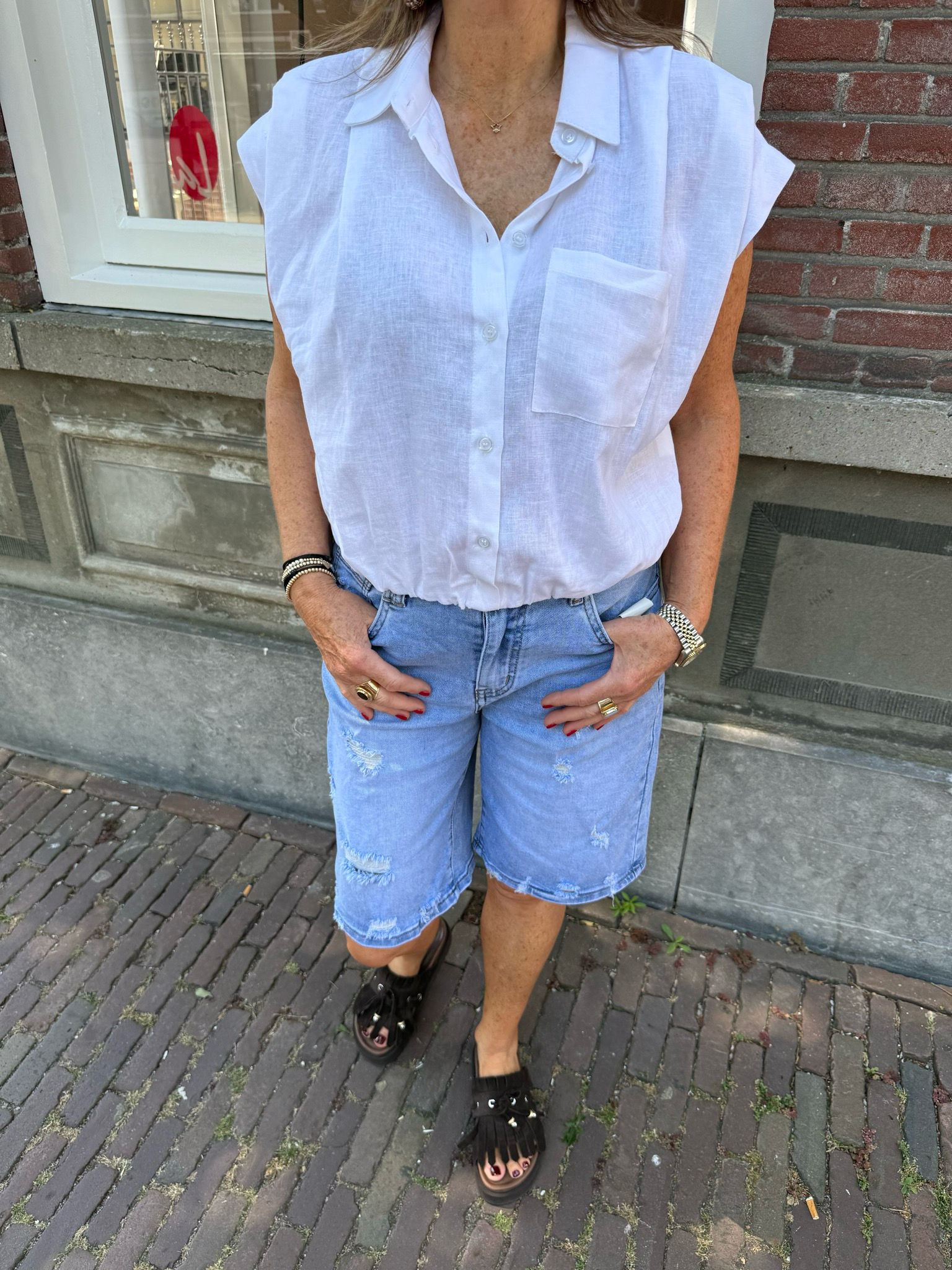 Almira linnen balloon blouse wit