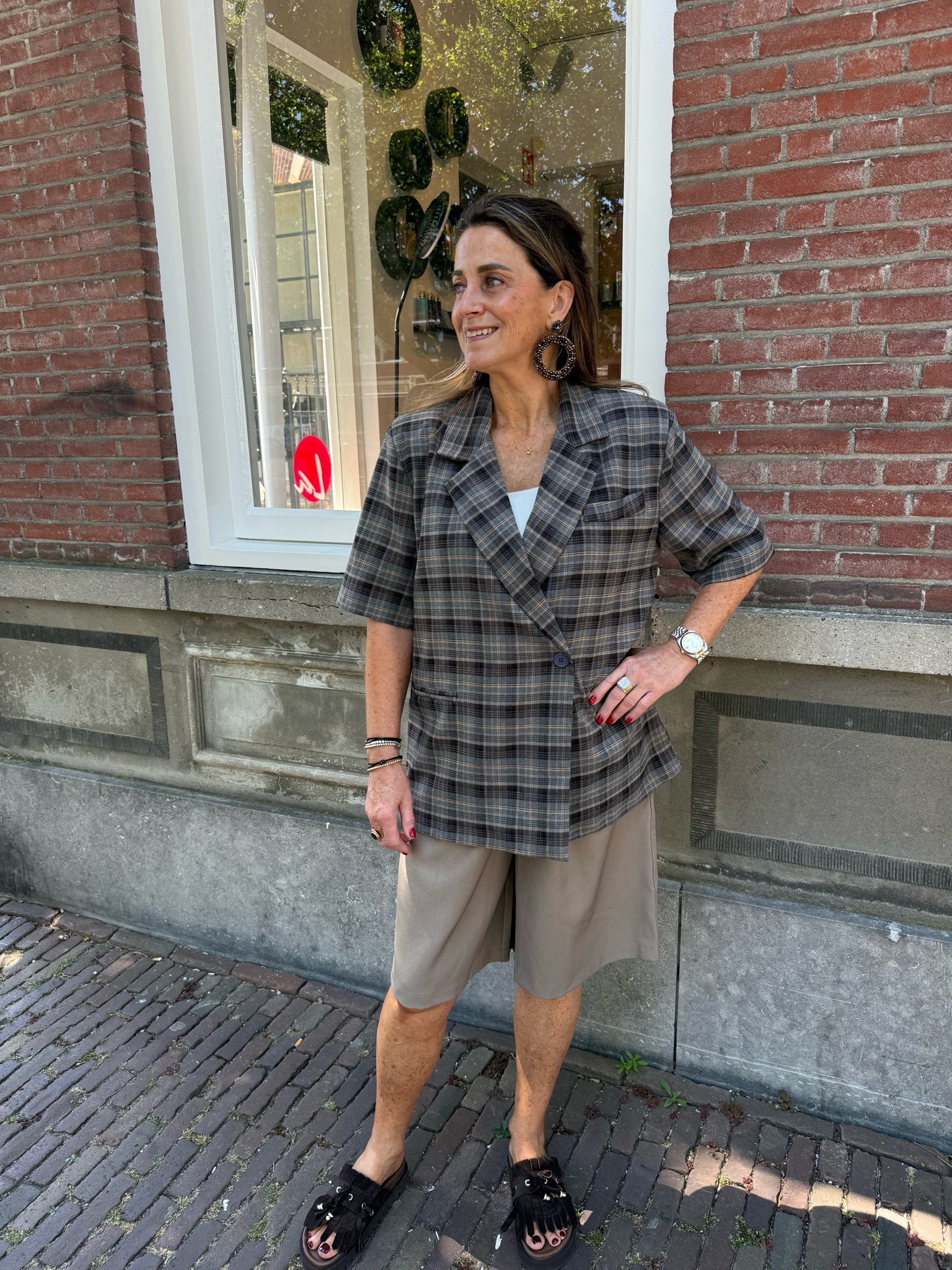Amanda ruit blazer beige grijs bruin