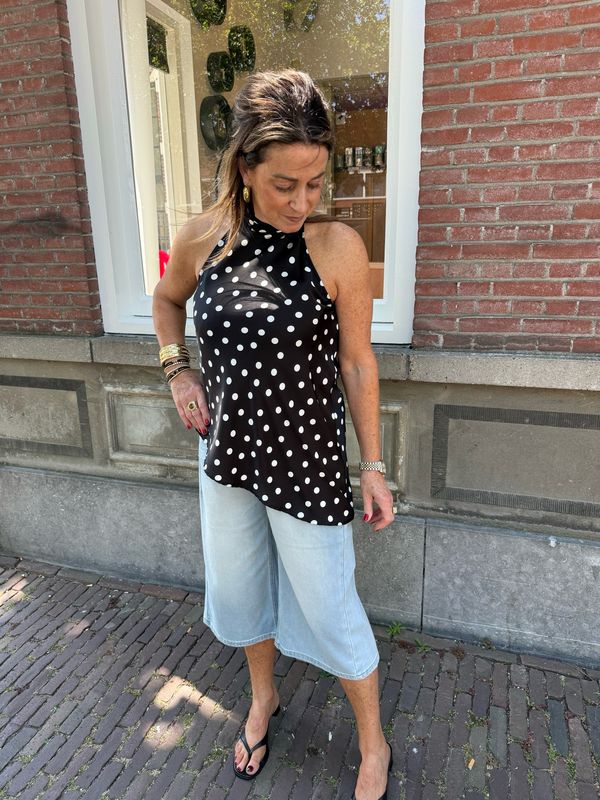 Britte A-lijn blouse polka dot black & white