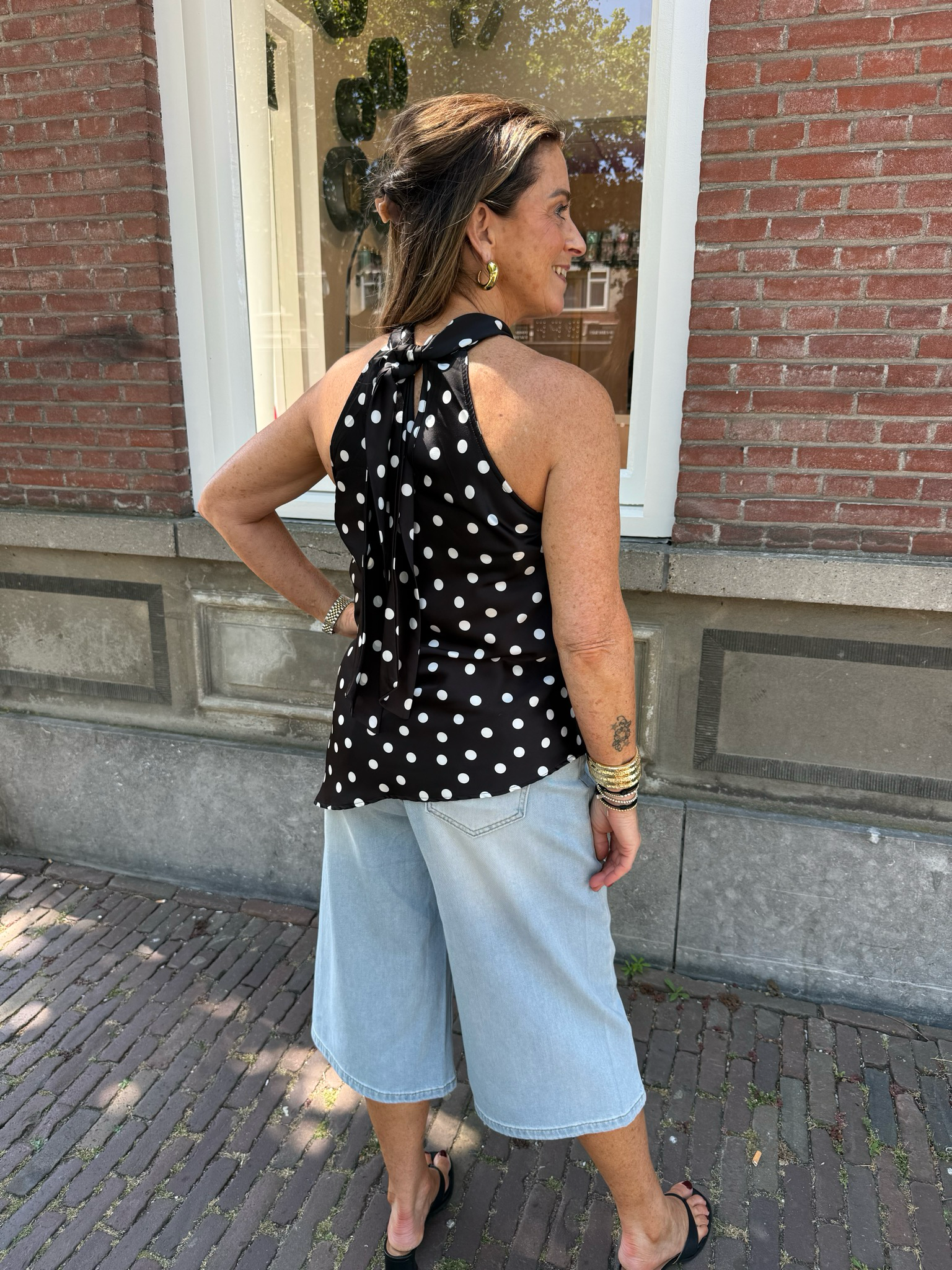 Britte A-lijn blouse polka dot black & white